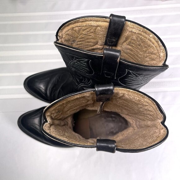 Vintage Black Leather Roper Cowboy Boots Men’s Size 8.5 3E Western Point Toe USA - Picture 10 of 13
